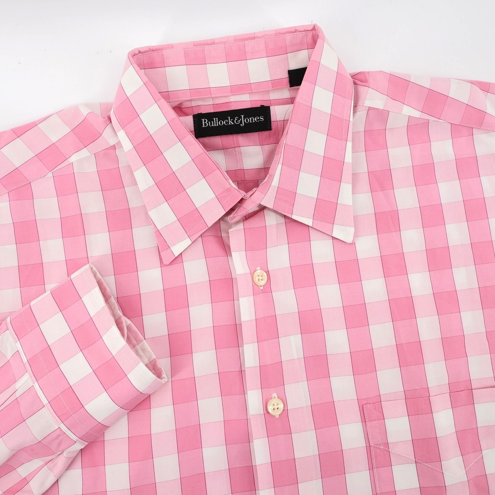 Bullock & Jones Button Down Shirt‎ Pink Gingham Check USA Cotton Mens L